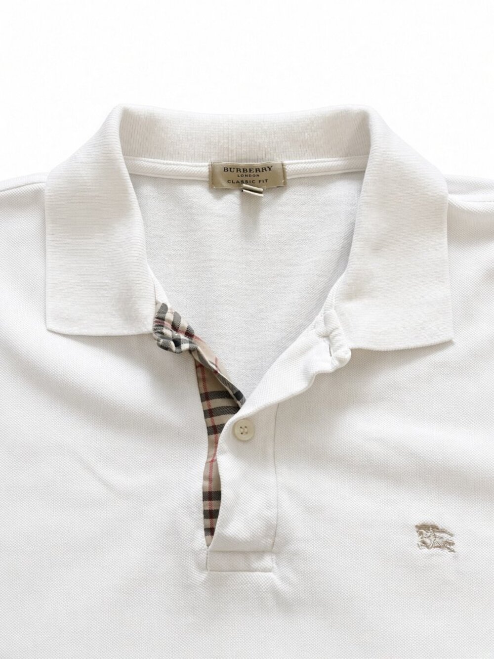 Burberry London Classic Fit White Polo Shirt Mens L Cotton Knight Logo Turkey